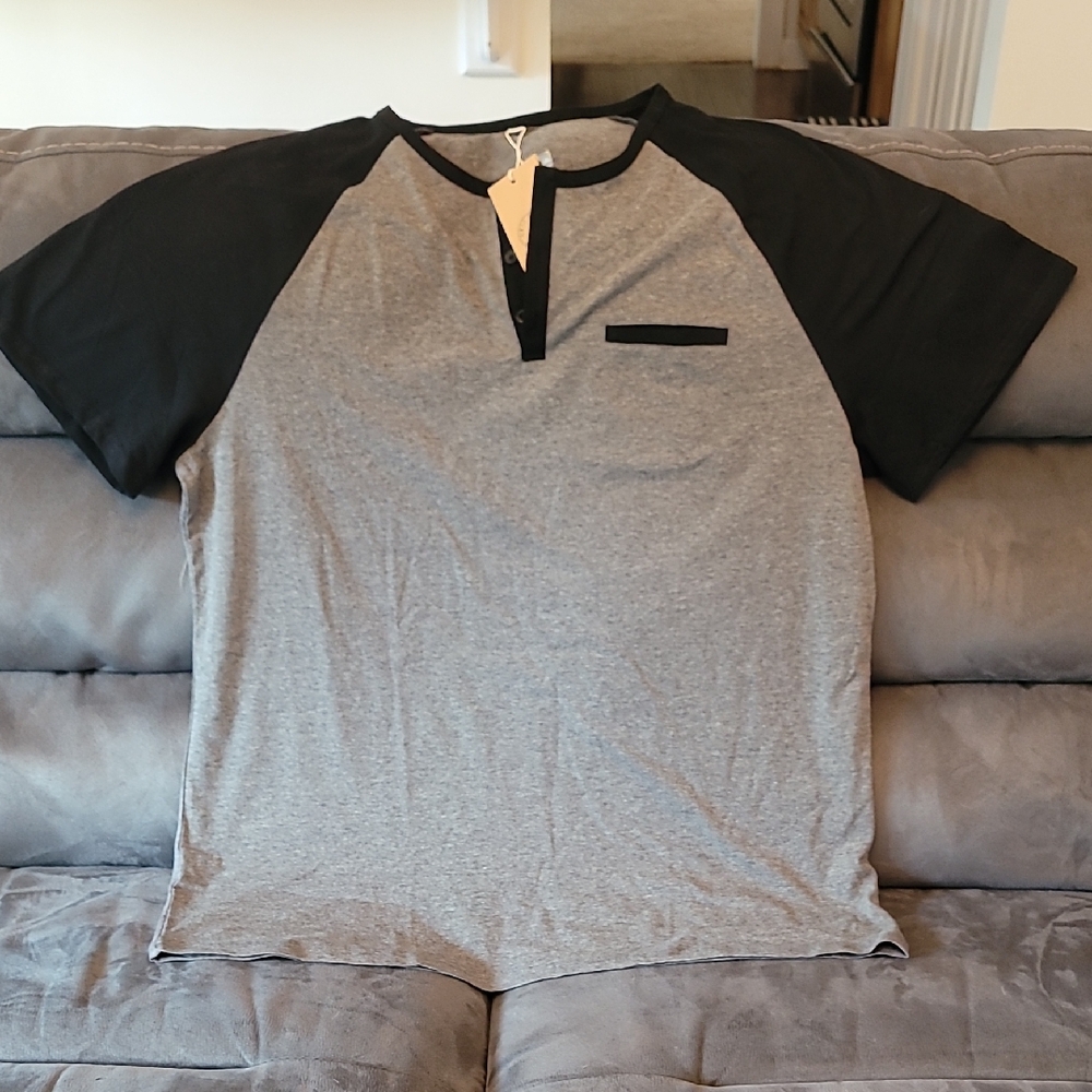 Casual Black and Gray Henley Tee